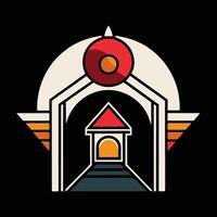 A logo for a building with a red ball in the middle vector