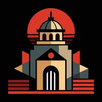 A building with a dome and a red sun vector