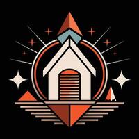 A logo for a house with a triangle and stars vector