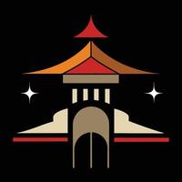 A logo for a building with a pagoda on top vector