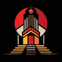 A building with a red roof and steps vector