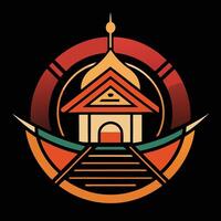 A logo for a temple in a circle vector