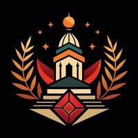 The logo for the game is a building with a clock on top vector