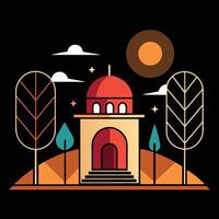 A church with a tower and trees in the background vector