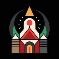 A colorful logo with a church and a triangle vector