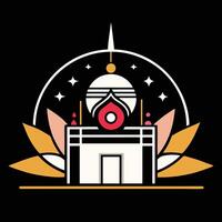 A logo for a temple with a red and gold design vector