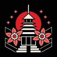 A japanese temple with red and white flowers vector