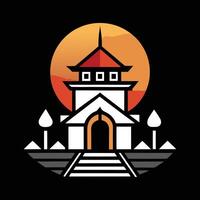 A building with a roof and a sun in the background vector