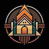 A logo for a building with a roof and a window vector