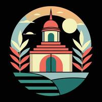 A church in a round shape with a tower vector