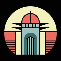 A building with a dome and a clock in the middle vector