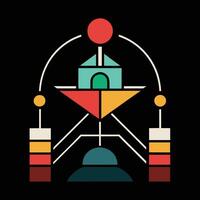 A colorful illustration of a building with a red ball vector