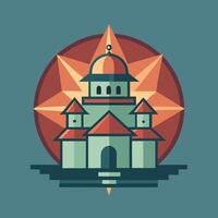 An illustration of a church in a round shape vector