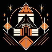 A logo for a church with a tower and stars vector