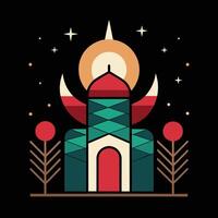 A mosque with a crescent moon and stars vector