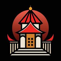 A red and white building with a roof vector