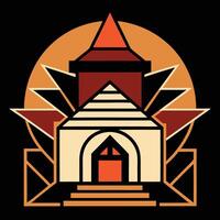 A church with a red roof and a tower vector