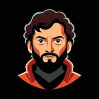 A man with a beard and mustache in an orange shirt vector