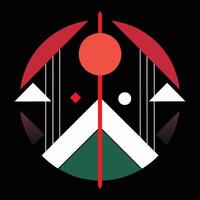 A black and red geometric design with a red sun vector