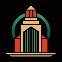 A building with a clock on top of it vector