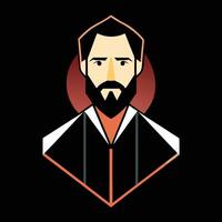 A man with a beard and a black and orange tie vector