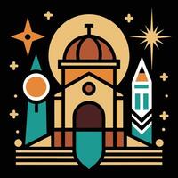 A church with a tower and a rocket vector