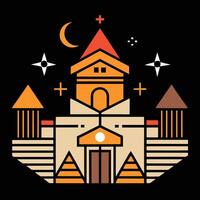 A castle with a moon and stars on it vector