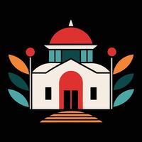 A church building with a red dome and a green roof vector