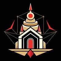 A logo for a temple with a red roof vector