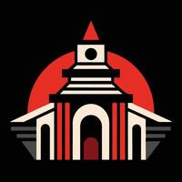 A red and black building with a clock tower vector