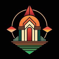 A logo for a temple with a red roof vector
