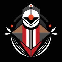 A black and white logo with a red and white design vector