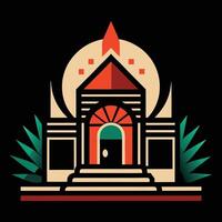 A building with a red roof and a green door vector