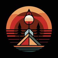 A colorful graphic of a boat and trees vector