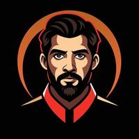 A man with a beard and a beard in a black and red circle vector