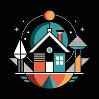 A house with a rocket and a rocket on it vector