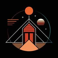 A house with a sun and a moon in the background vector