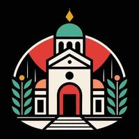 A church with a red and green background vector