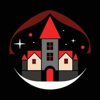A red and black castle with stars on it vector