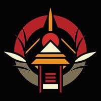 A red and yellow logo with a house in the center vector