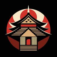 A japanese style building with a red and white sun vector