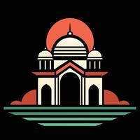 A mosque with a red sun in the background vector