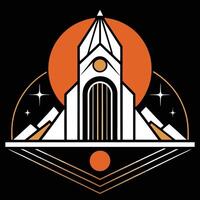 The logo for the band is a tower with a sun in the background vector
