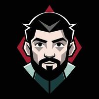 A man with a beard and a red and black logo vector
