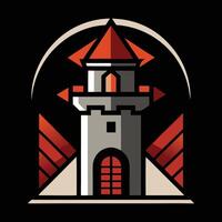A red and orange tower with a red roof vector