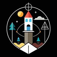 A logo for a church with a tower in the middle vector