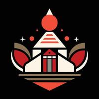 A red and white building with a red star on it vector