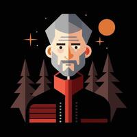 A man with a beard and red jacket in the woods vector