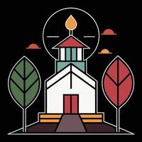 Church icon with a tree and a church vector