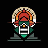 A house with a sun and a pyramid on it vector